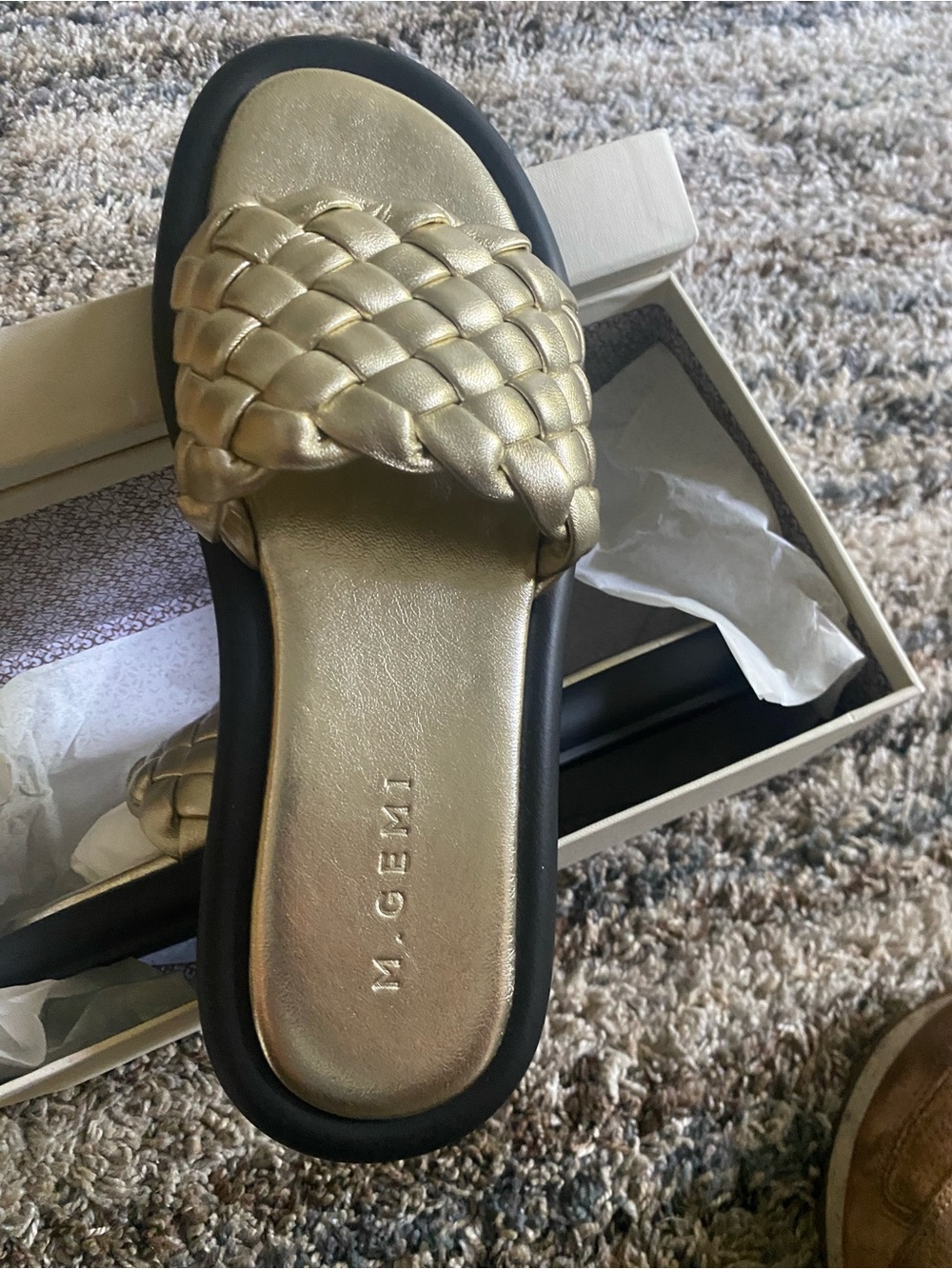 M. Gemi Metallic Gold Braided Slide Mules